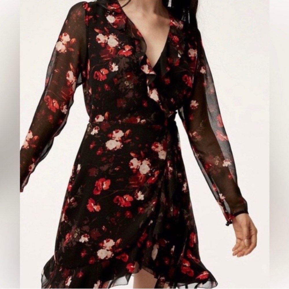Wilfred Louise black floral wrap dress